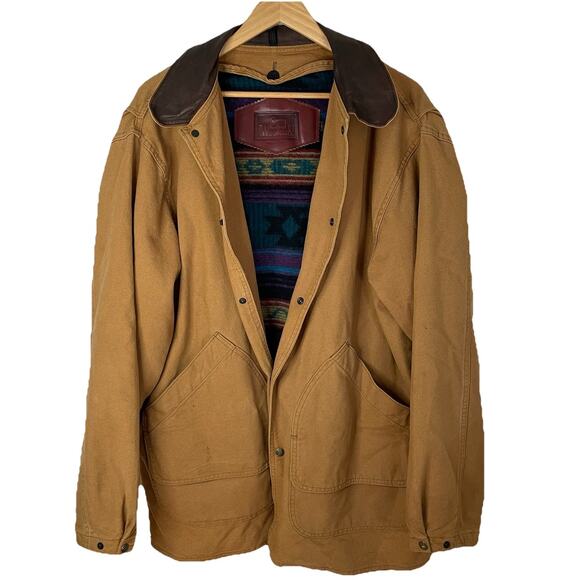 VTG Woolrich Tan Canvas Barn Chore Saddle Jacket Southwestern Wool Lining LRG - Picture 1 of 16